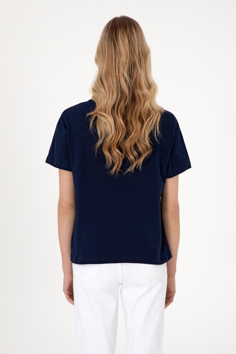 Kadın Lacivert Bisiklet Yaka Tişört - 50305824011