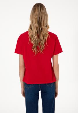 Kadın Kırmızı Bisiklet Yaka Tişört - 50305824025