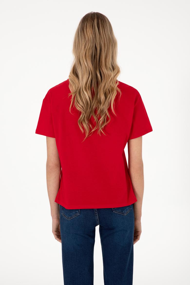 Kadın Kırmızı Bisiklet Yaka Tişört - 50305824025