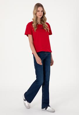 Kadın Kırmızı Bisiklet Yaka Tişört - 50305824025