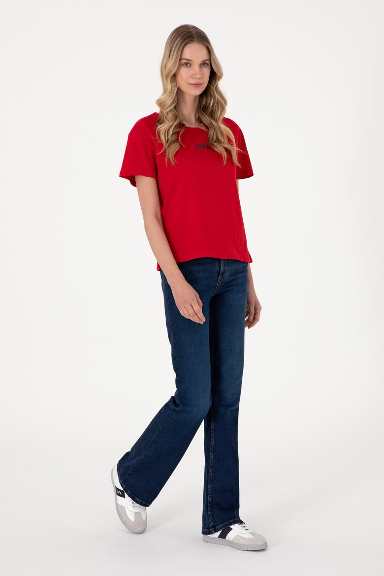 Kadın Kırmızı Bisiklet Yaka Tişört - 50305824025