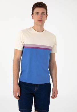 Erkek Regular Fit Bisiklet Yaka İndigo Tişört - 50306899020