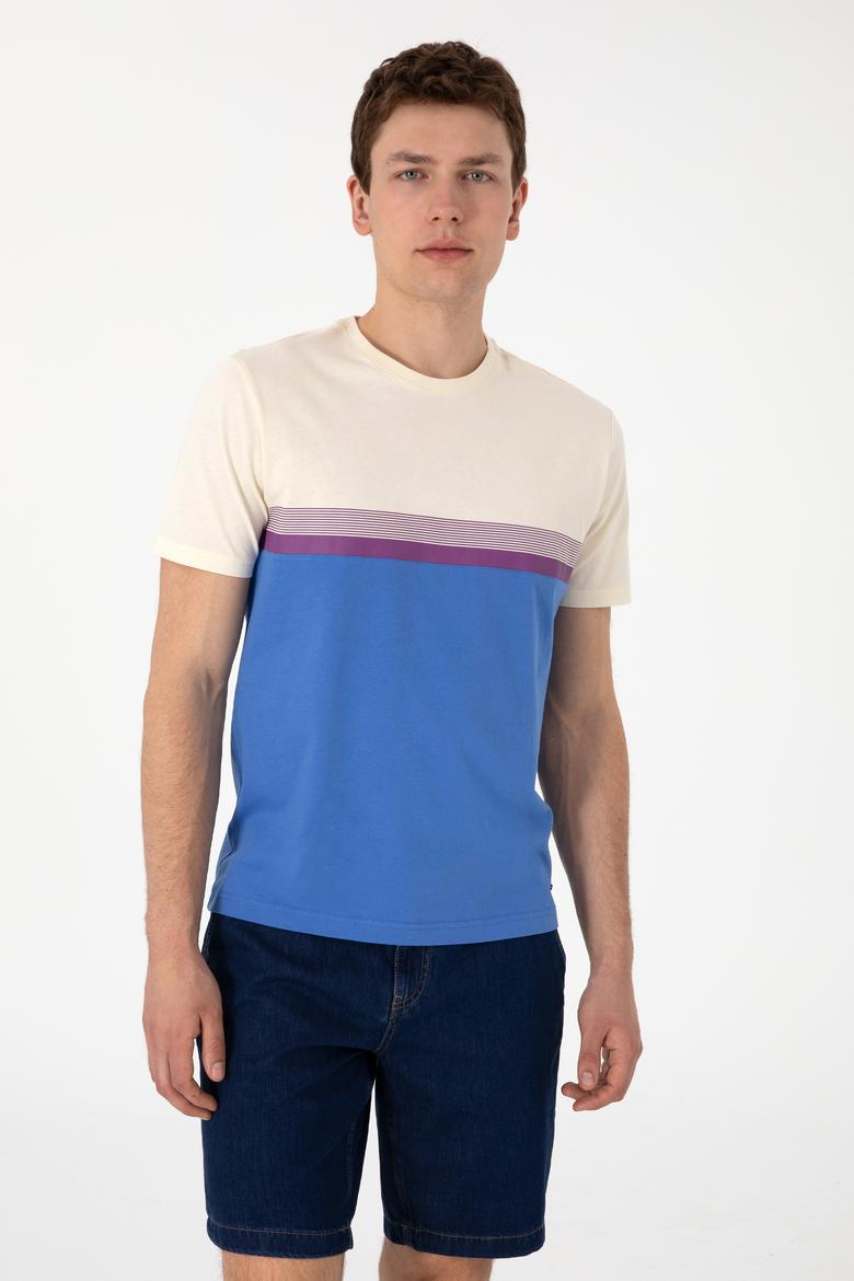 Erkek Regular Fit Bisiklet Yaka İndigo Tişört