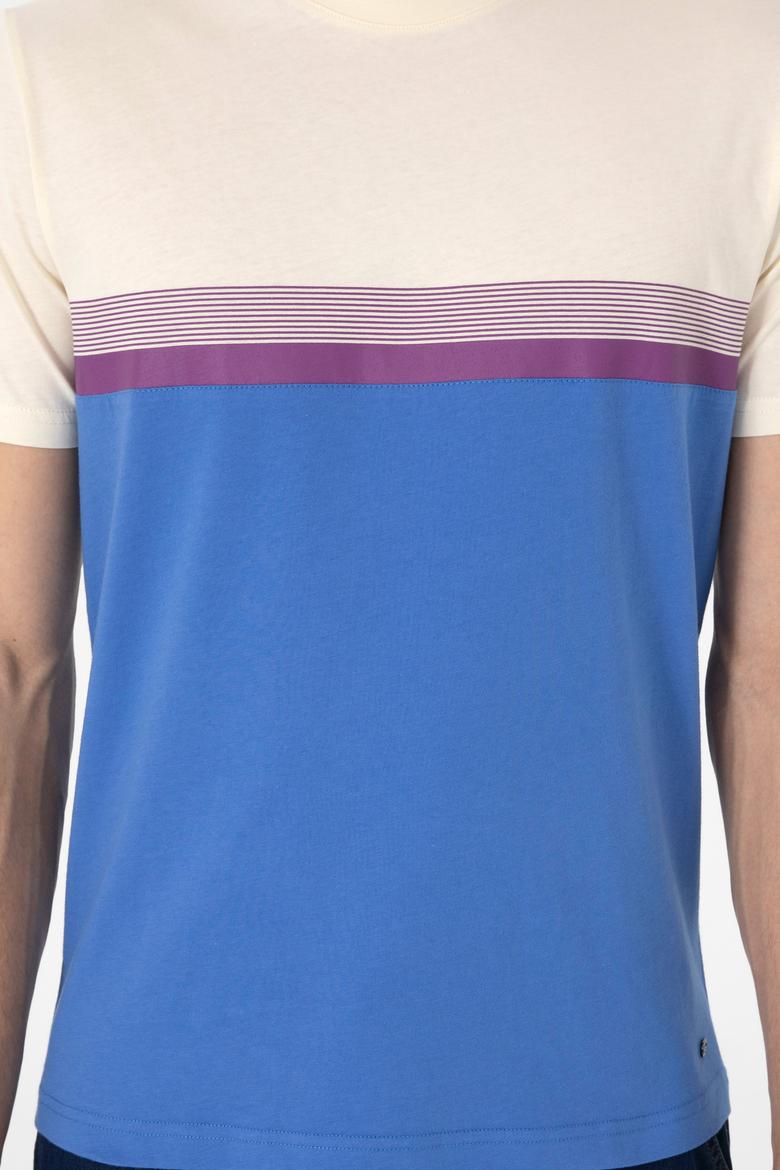 Erkek Regular Fit Bisiklet Yaka İndigo Tişört - 50306899020