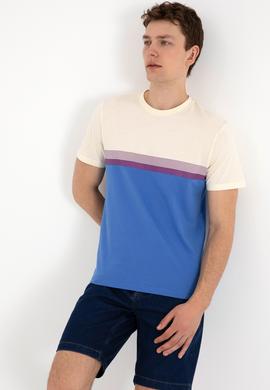 Erkek Regular Fit Bisiklet Yaka İndigo Tişört - 50306899020