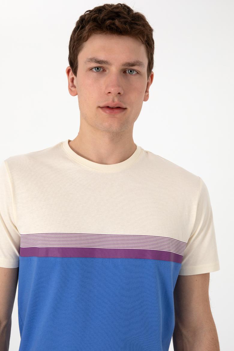 Erkek Regular Fit Bisiklet Yaka İndigo Tişört - 50306899020