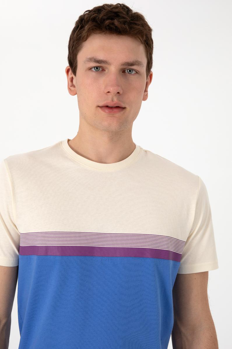 Erkek Regular Fit Bisiklet Yaka İndigo Tişört