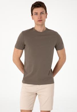 Erkek Regular Fit Bisiklet Yaka Haki Tişört - 50306913025