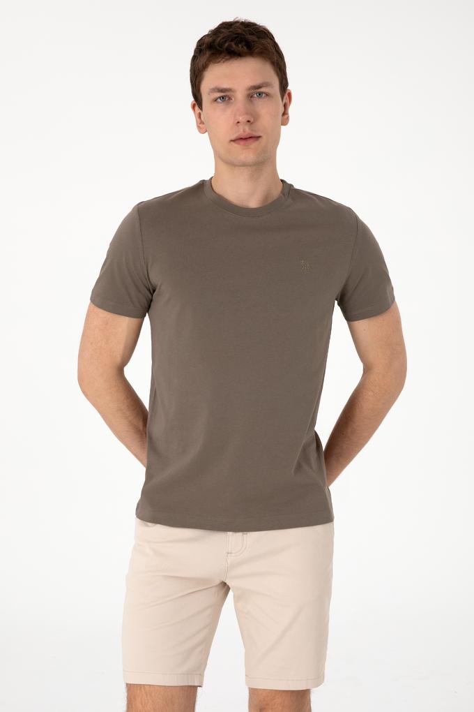 Erkek Regular Fit Bisiklet Yaka Haki Tişört