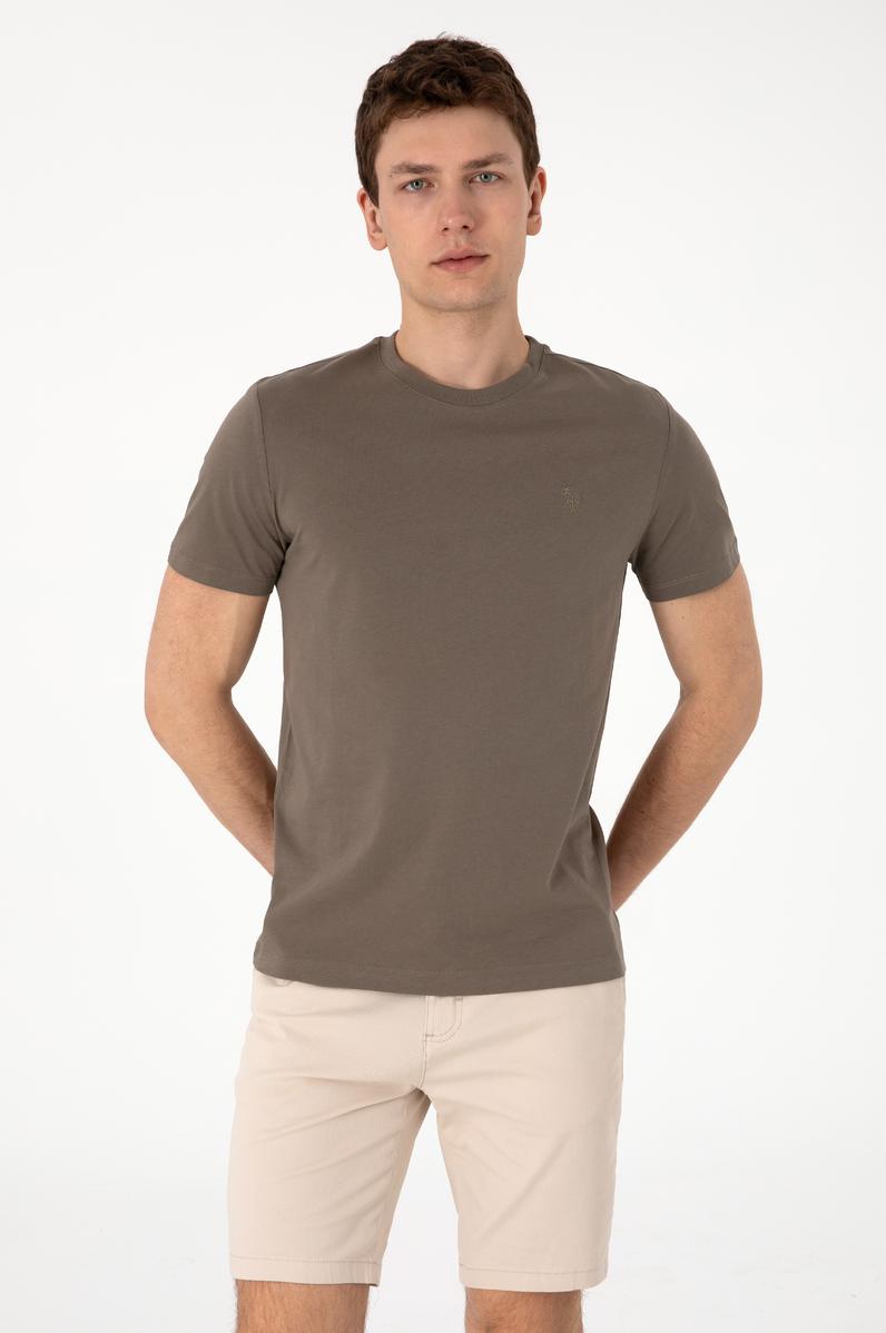 Erkek Regular Fit Bisiklet Yaka Haki Tişört