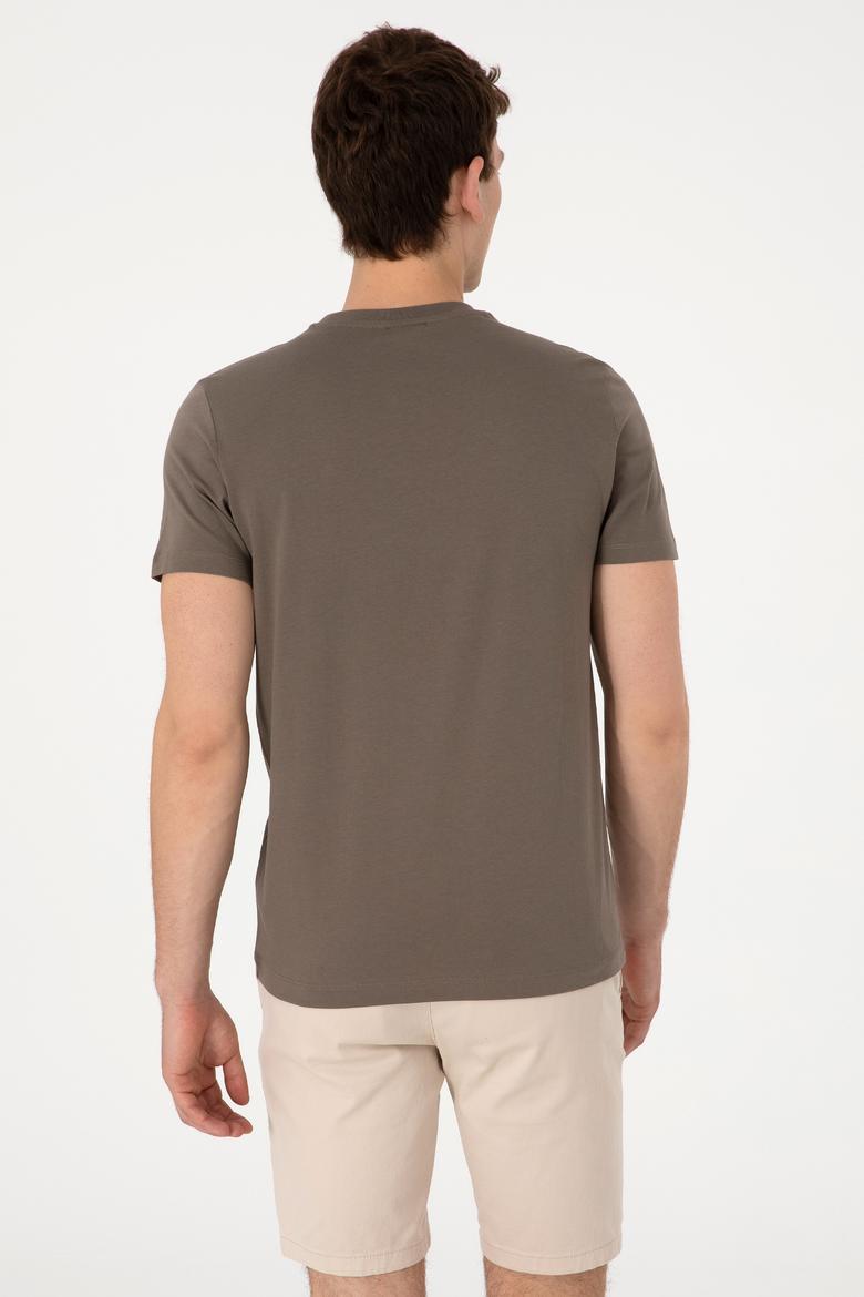 Erkek Regular Fit Bisiklet Yaka Haki Tişört - 50306913025