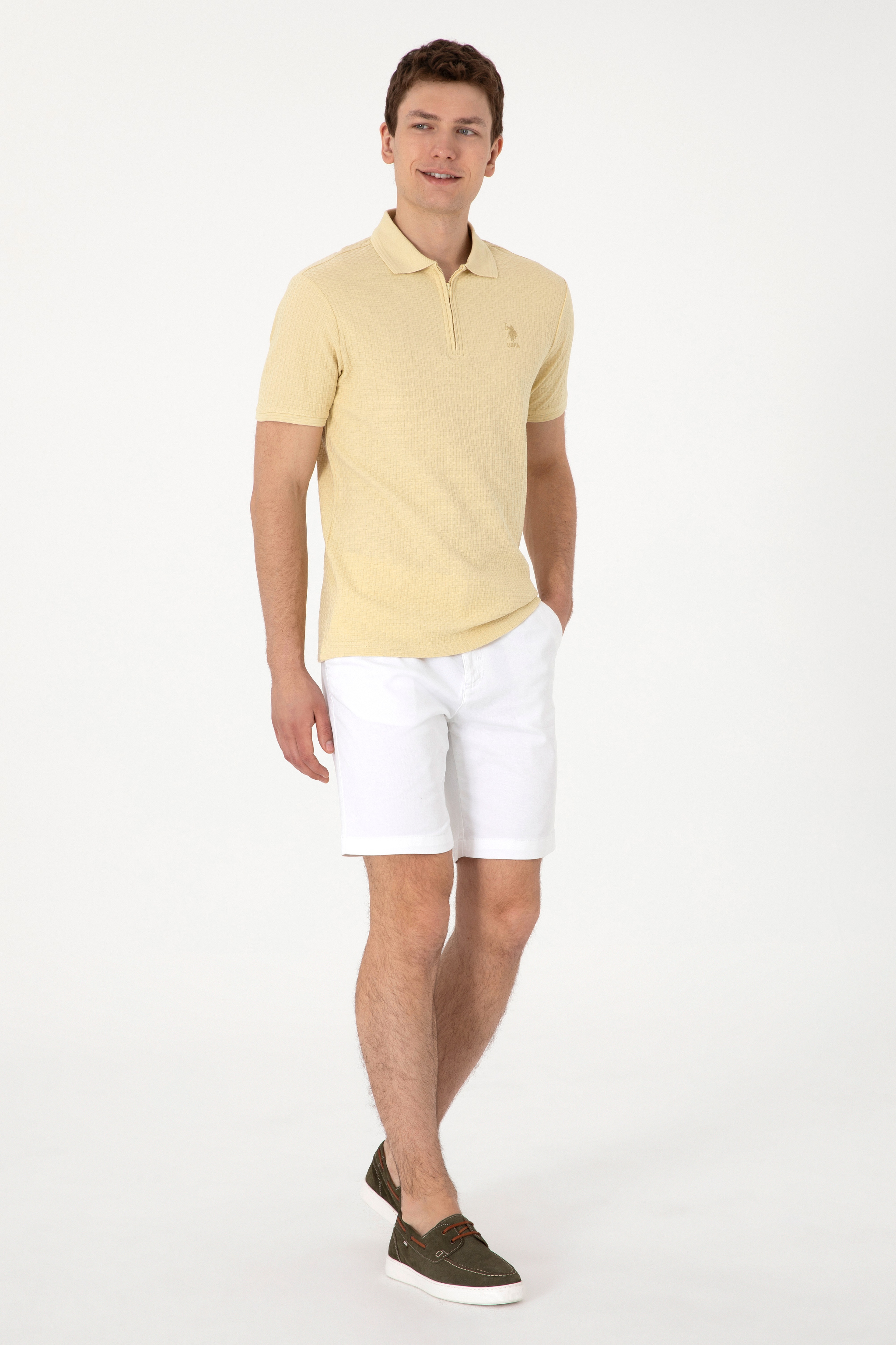 Erkek Regular Fit Polo Yaka Açık Haki Tişört - Image 4