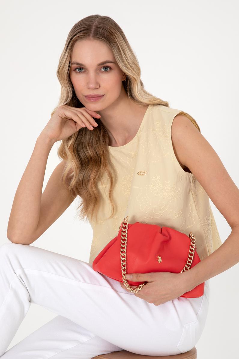 Kadın Nar Çiçeği Kuzu Derisi Kol Çantası