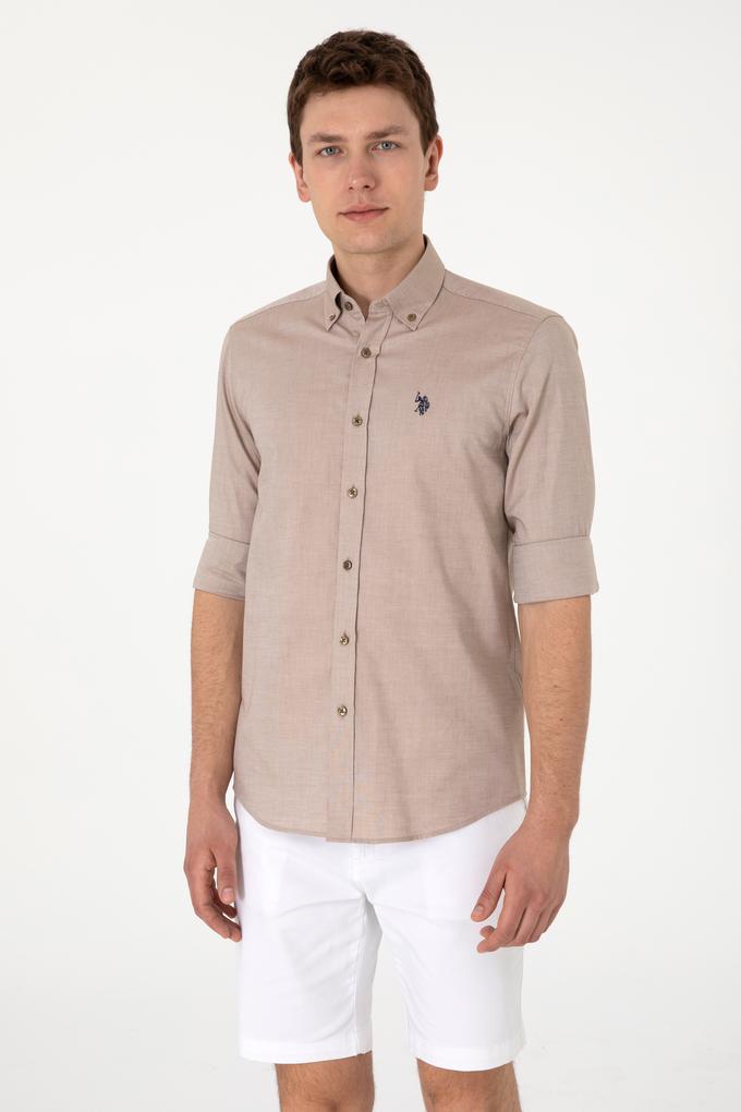 Erkek Haki Uzun Kollu Basic Gömlek