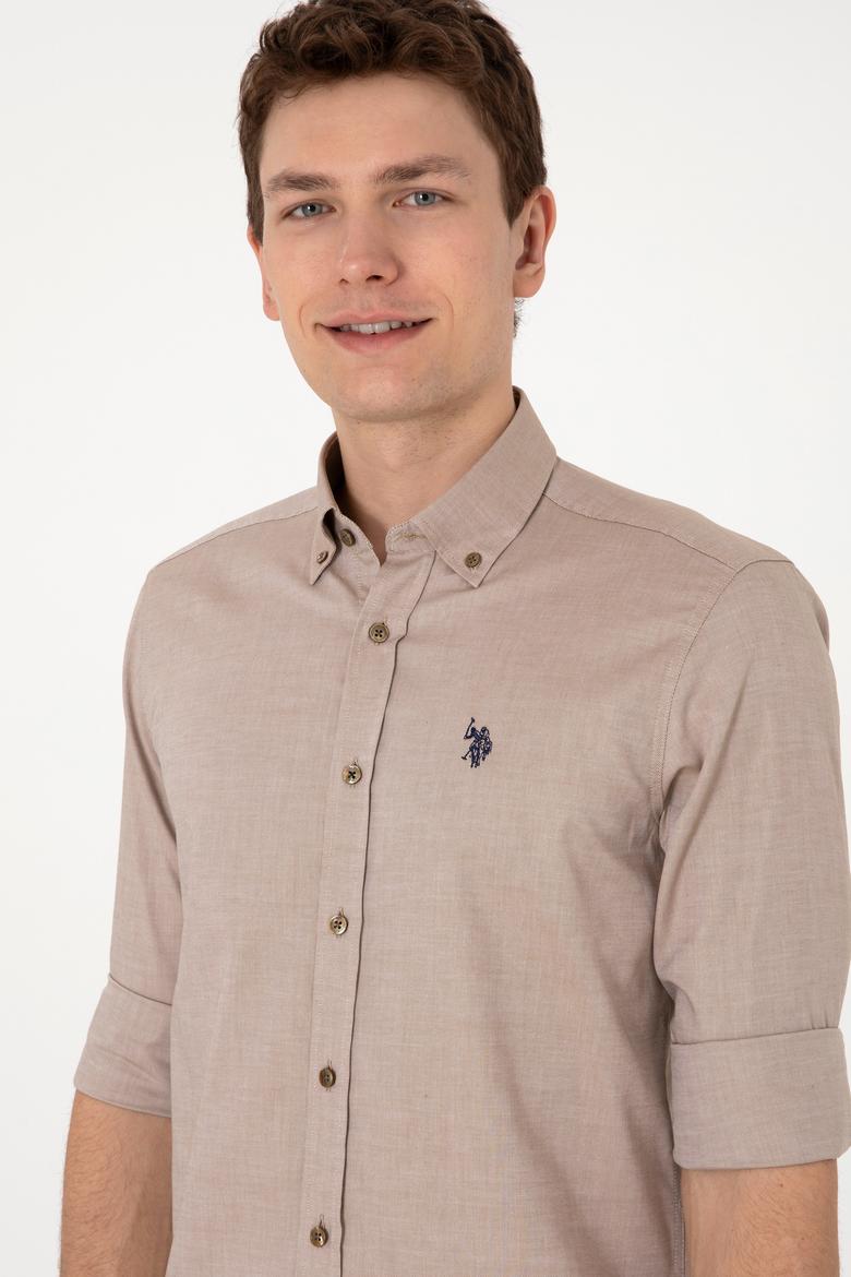 Erkek Haki Uzun Kollu Basic Gömlek - 50293920036