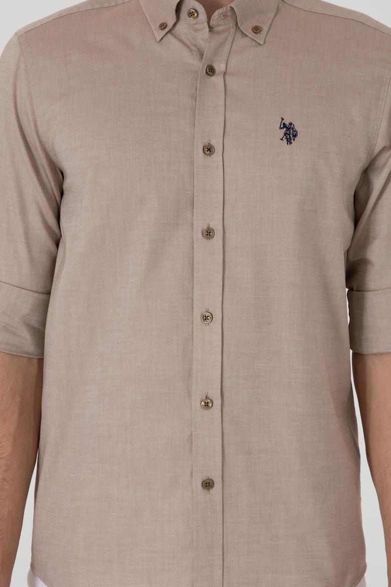 Erkek Haki Uzun Kollu Basic Gömlek - 50293920036