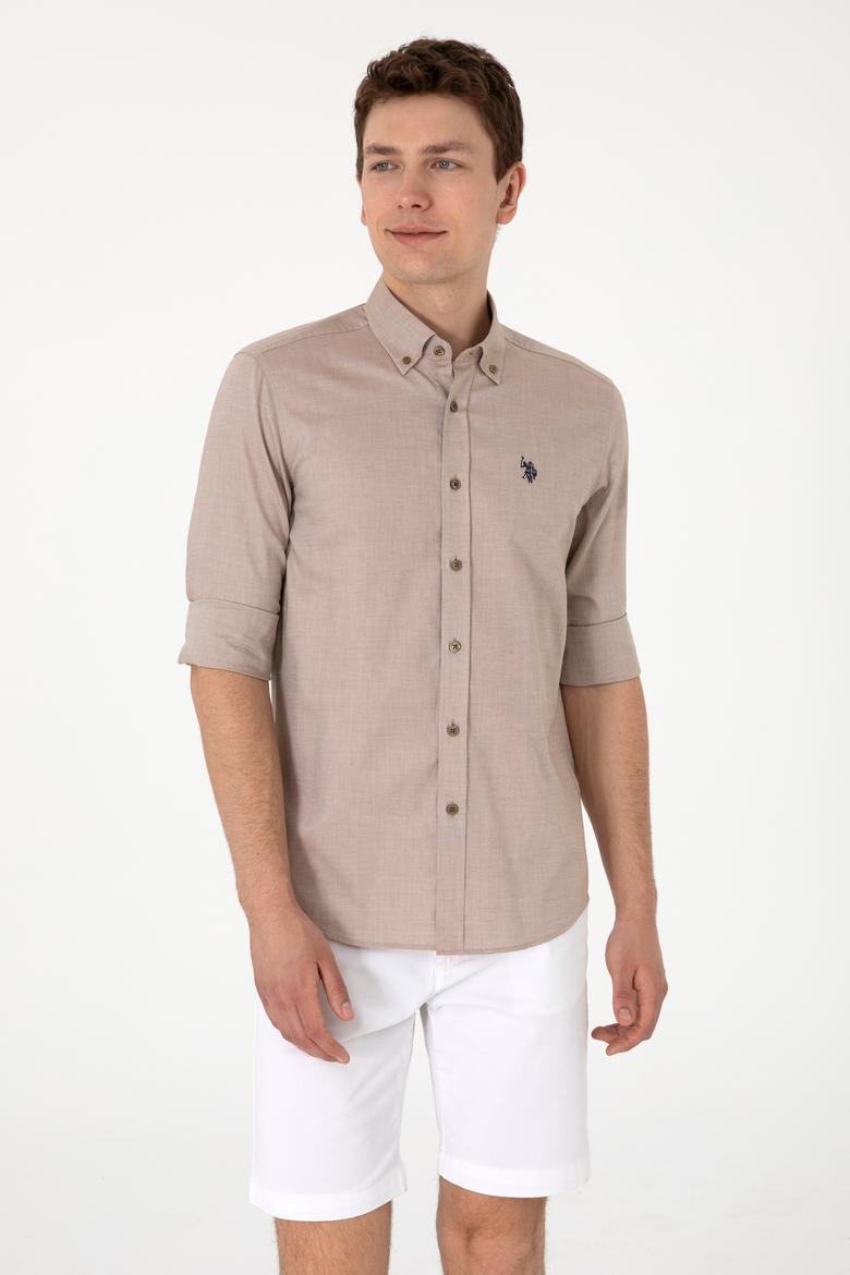 Erkek Haki Uzun Kollu Basic Gömlek - 50293920036