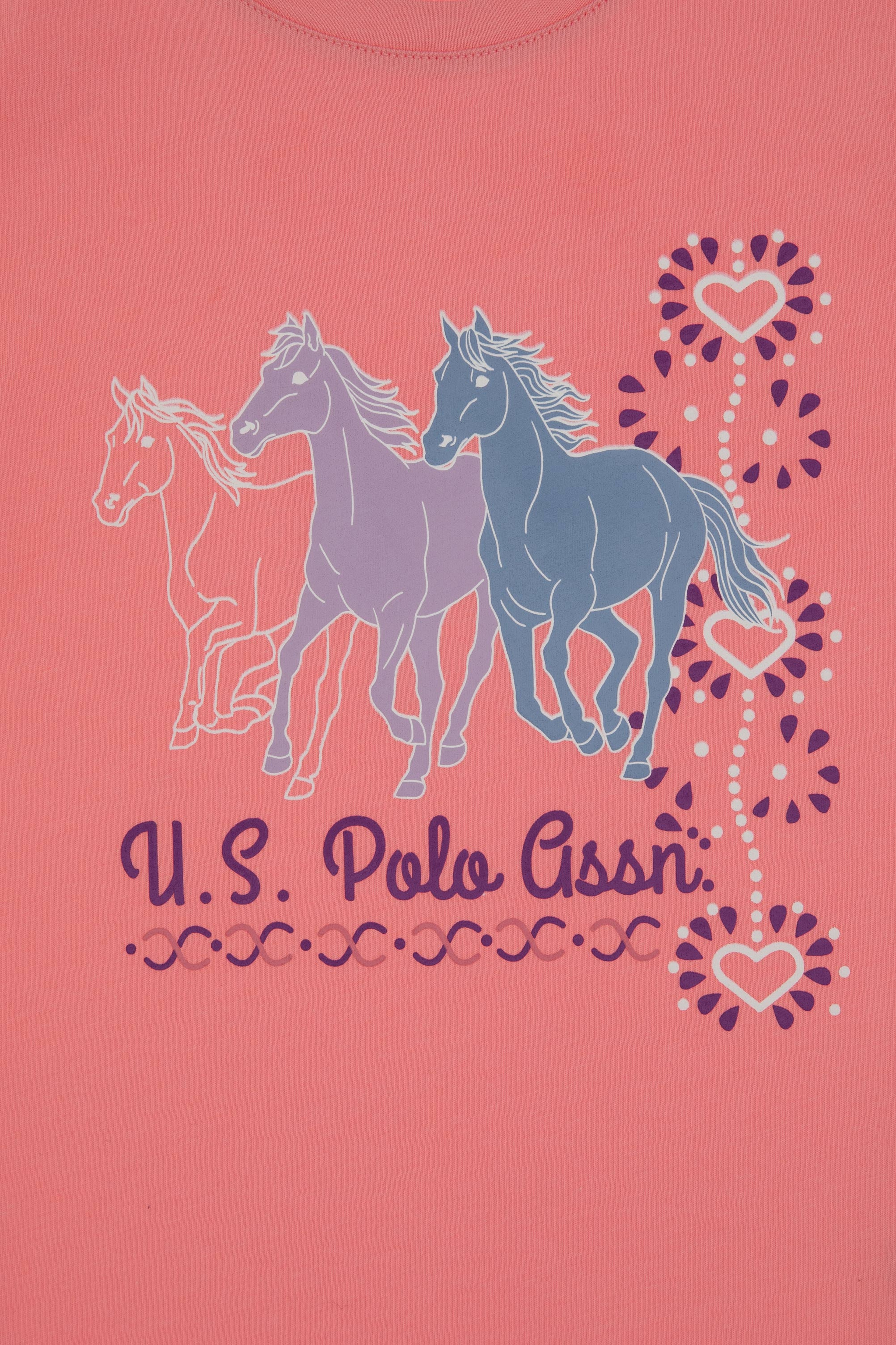 Kız Çocuk Pembe Bisiklet Yaka At Baskılı Pamuk Tişört - Image 5