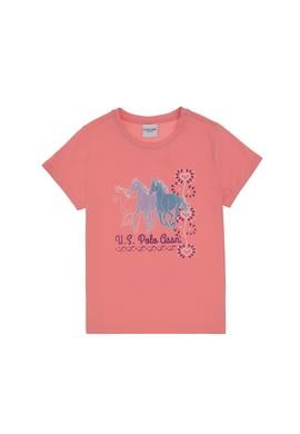 Kız Çocuk Pembe Bisiklet Yaka At Baskılı Pamuk Tişört - 50306200015