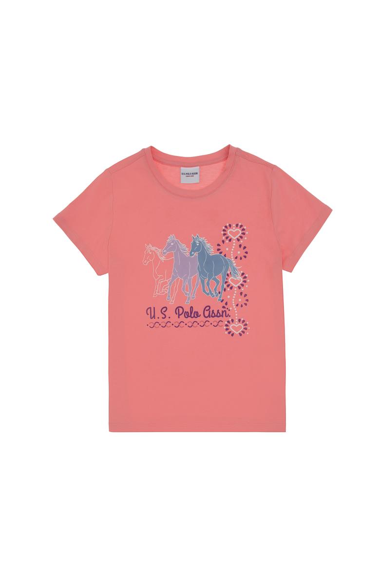 Kız Çocuk Pembe Bisiklet Yaka At Baskılı Pamuk Tişört - 50306200015