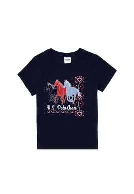 Kız Çocuk Siyah Bisiklet Yaka At Baskılı Pamuk Tişört - 50306200003