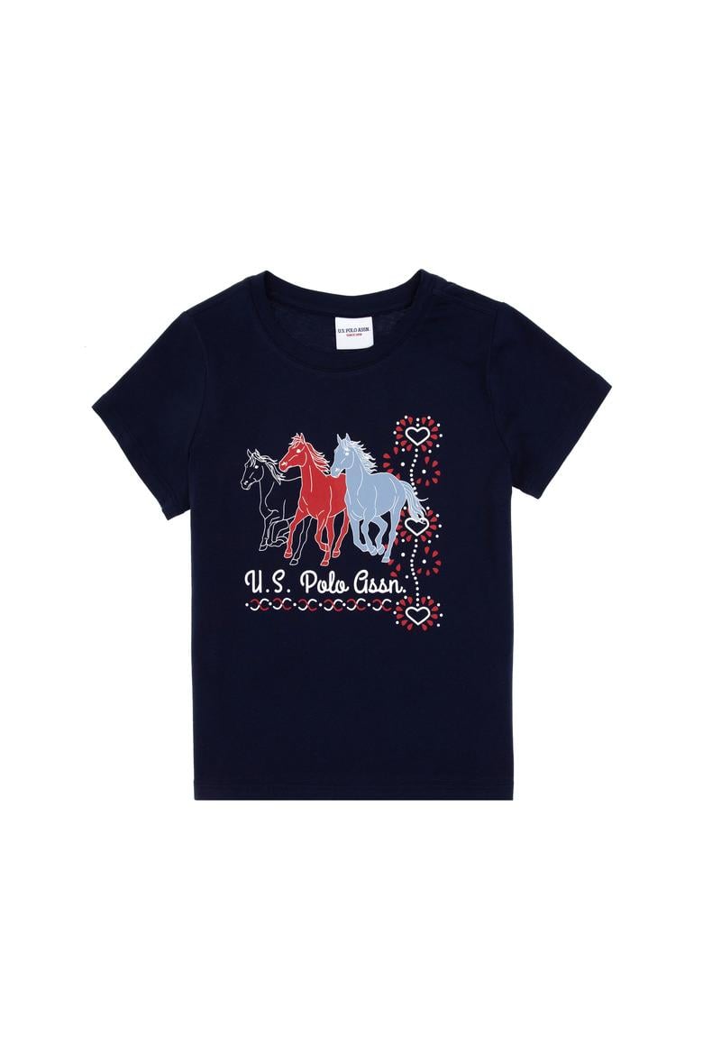 Kız Çocuk Siyah Bisiklet Yaka At Baskılı Pamuk Tişört - 50306200003