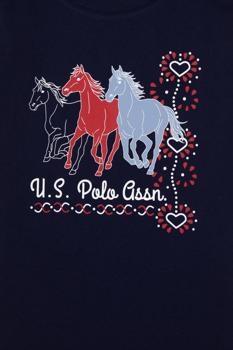 Kız Çocuk Siyah Bisiklet Yaka At Baskılı Pamuk Tişört - 50306200003