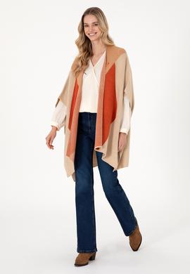 Kadın Kum Melanj Triko Panço - 50293029004