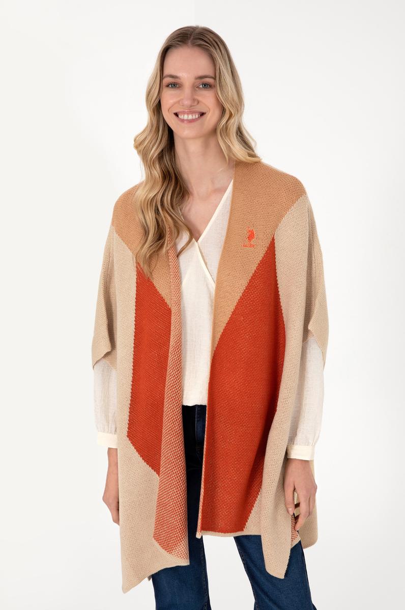 Kadın Kum Melanj Triko Panço