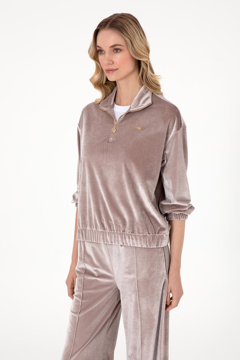 Kadın Taş Fermuarlı Dik Yaka Sweatshirt - 50292400035