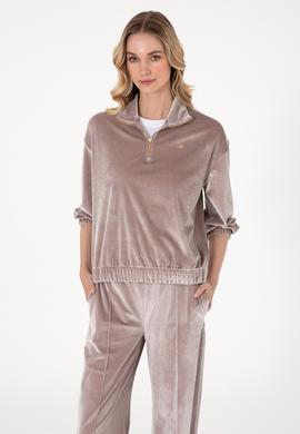 Kadın Taş Fermuarlı Dik Yaka Sweatshirt - 50292400035