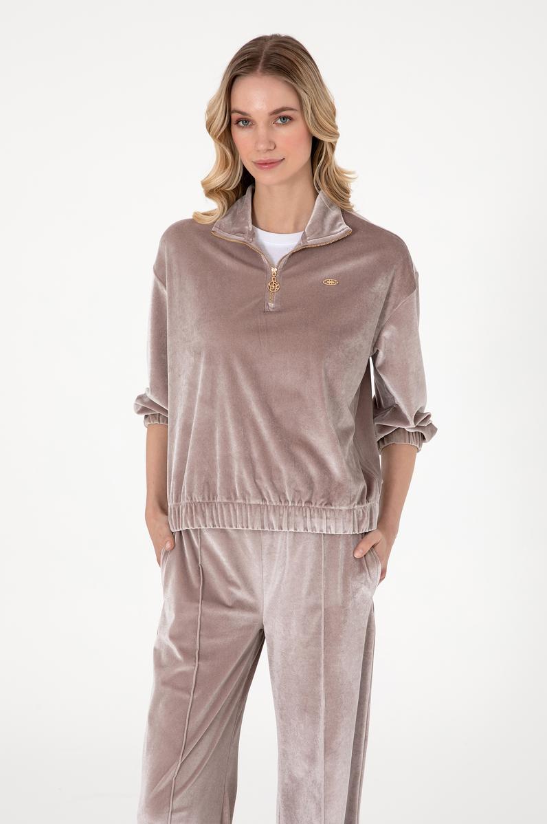 Kadın Taş Fermuarlı Dik Yaka Sweatshirt