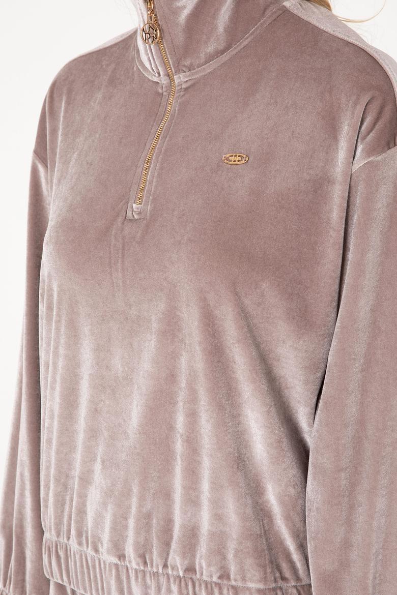 Kadın Taş Fermuarlı Dik Yaka Sweatshirt - 50292400035