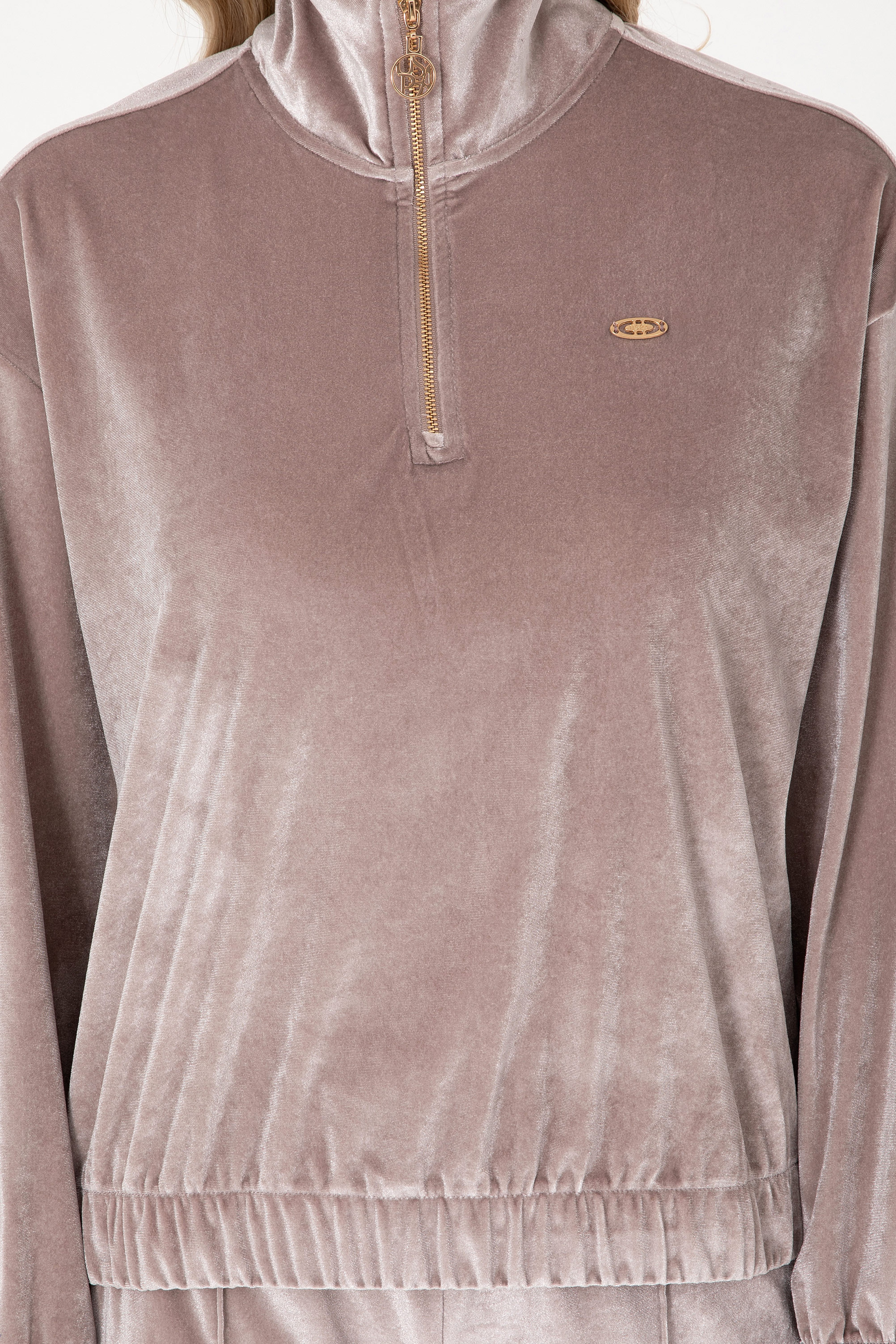 Kadın Taş Fermuarlı Dik Yaka Sweatshirt - Image 6