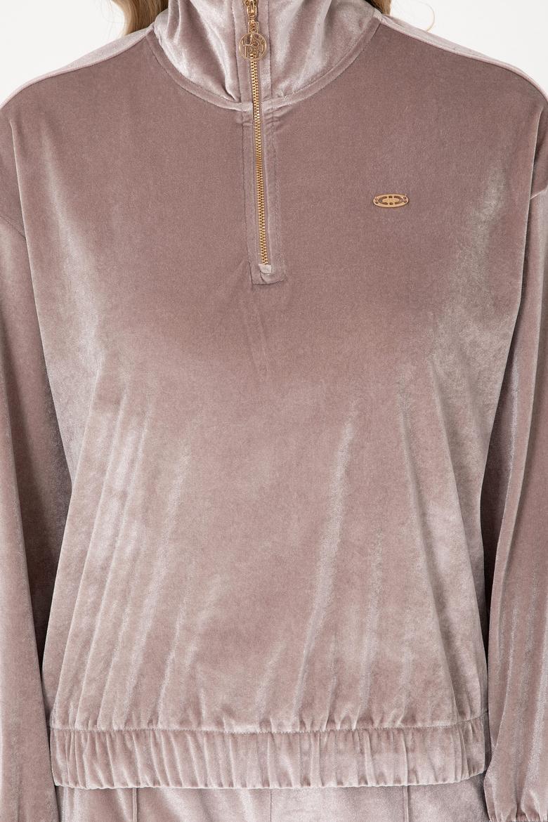 Kadın Taş Fermuarlı Dik Yaka Sweatshirt - 50292400035