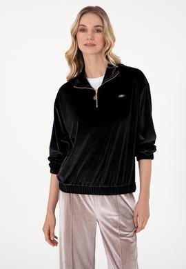 Kadın Siyah Fermuarlı Dik Yaka Sweatshirt - 50292400027