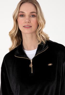 Kadın Siyah Fermuarlı Dik Yaka Sweatshirt - 50292400027