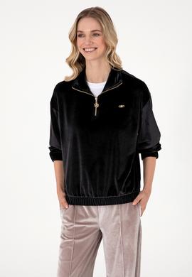 Kadın Siyah Fermuarlı Dik Yaka Sweatshirt - 50292400027