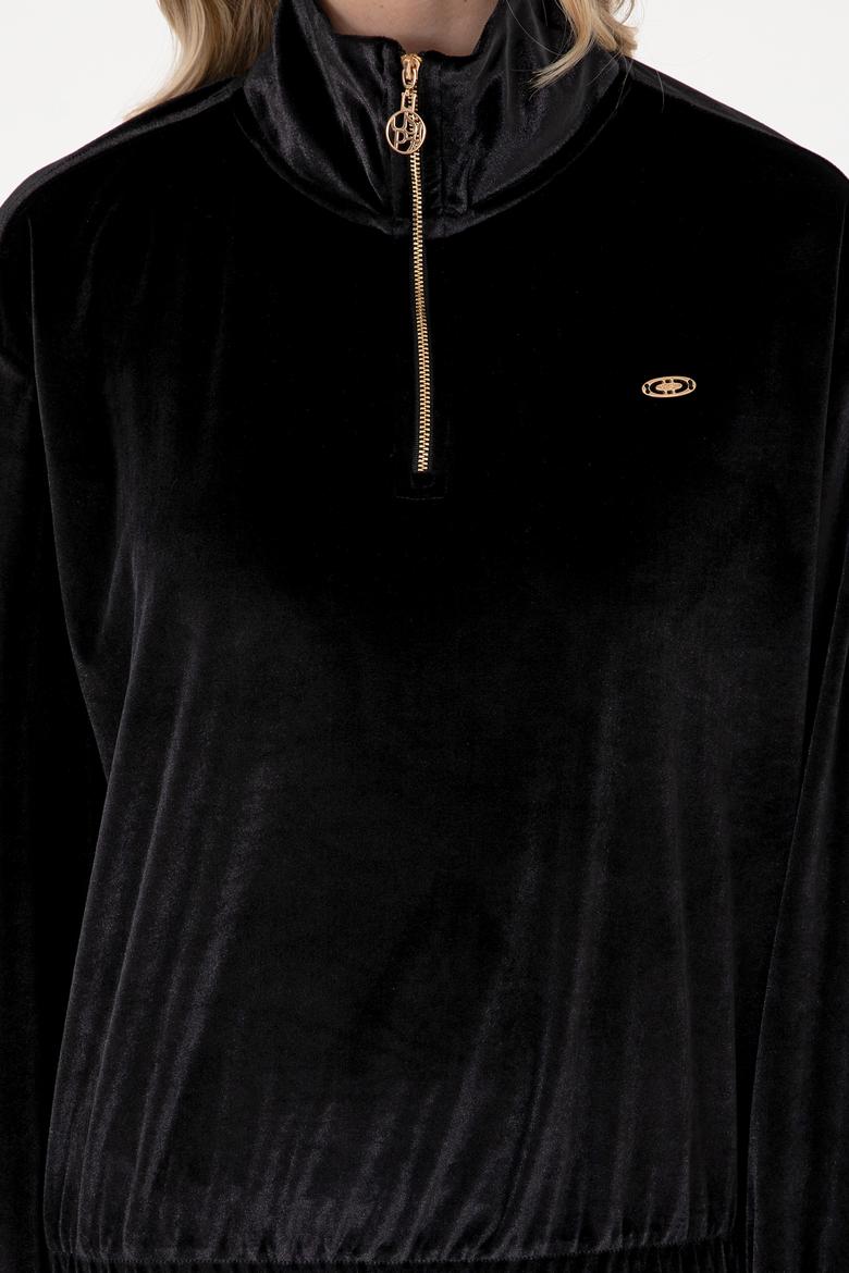 Kadın Siyah Fermuarlı Dik Yaka Sweatshirt - 50292400027