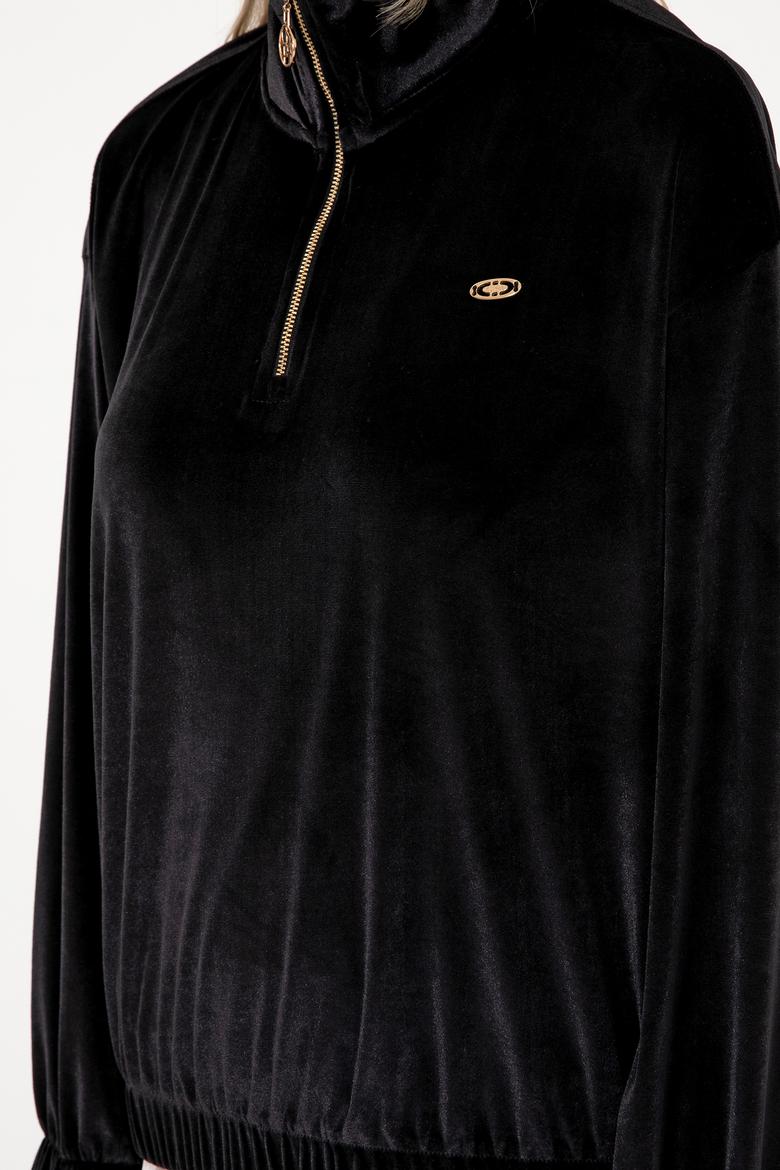 Kadın Siyah Fermuarlı Dik Yaka Sweatshirt - 50292400027