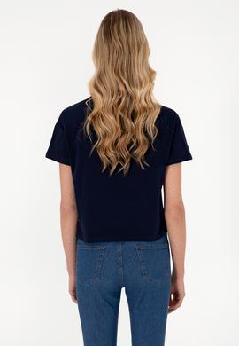 Kadın Lacivert Bisiklet Yaka Tişört - 50299735016