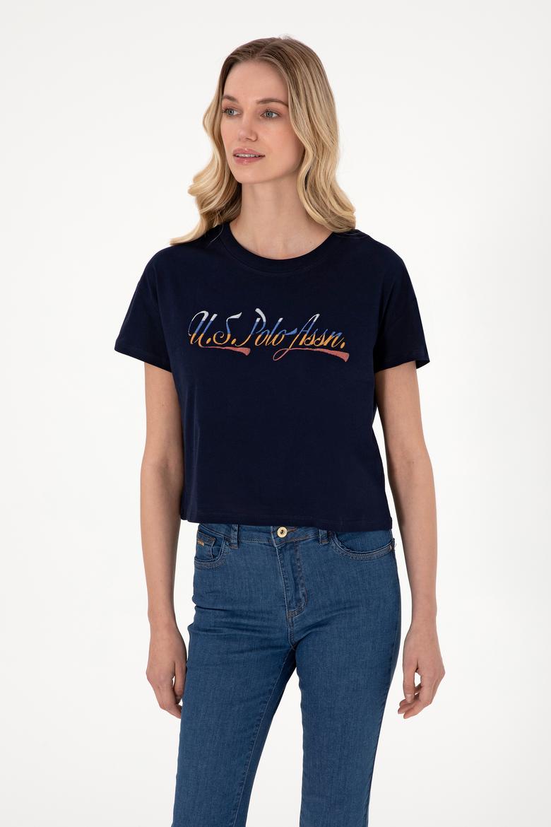 Kadın Lacivert Bisiklet Yaka Tişört - 50299735016