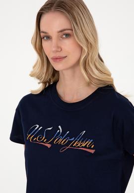 Kadın Lacivert Bisiklet Yaka Tişört - 50299735016