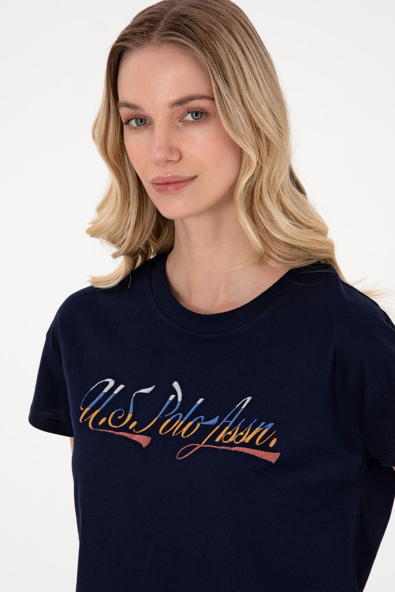 Kadın Lacivert Bisiklet Yaka Tişört - 50299735016