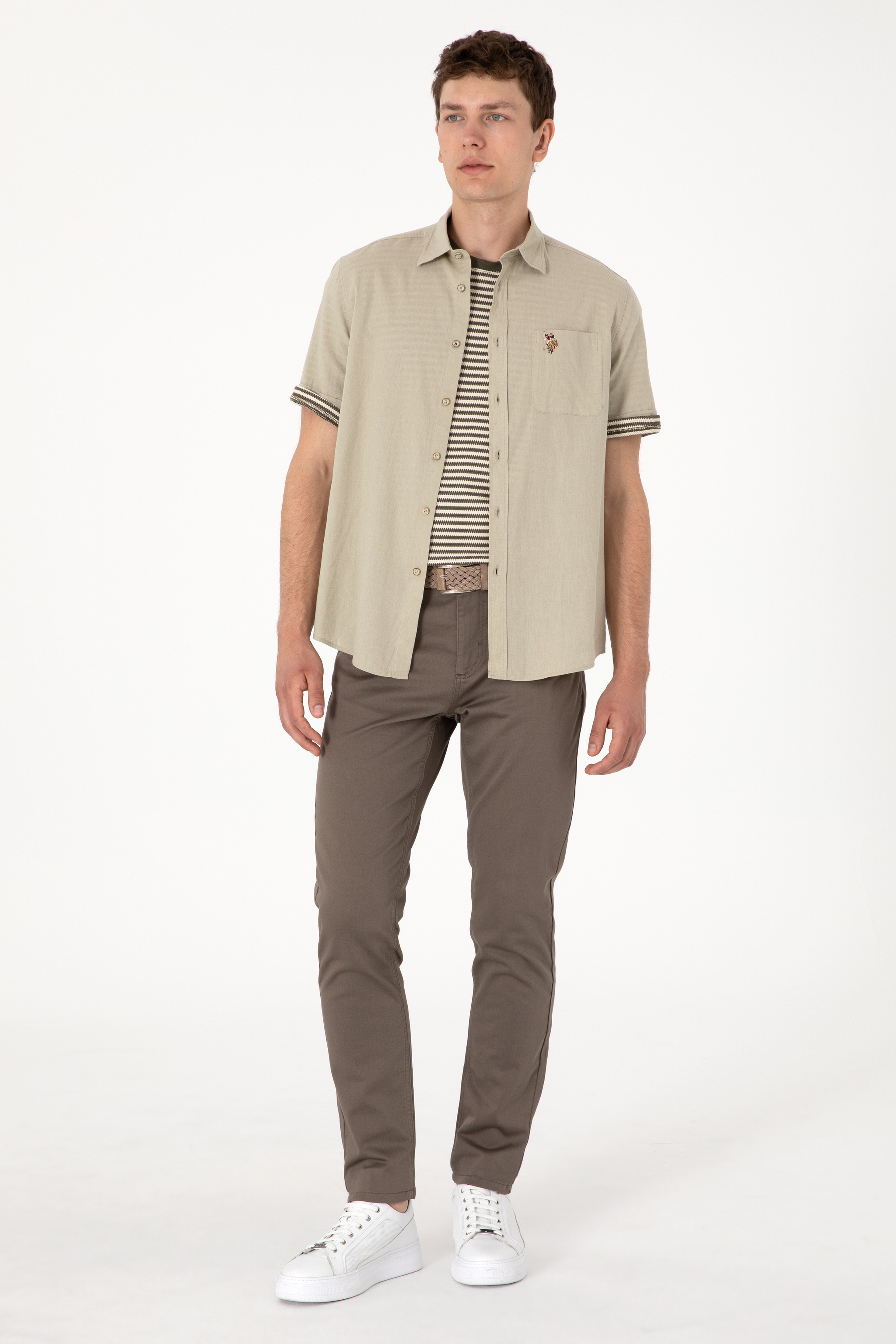 Erkek Slim Fit Vizon Kanvas Pantolon