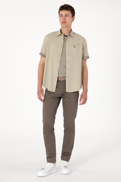 Erkek Slim Fit Vizon Kanvas Pantolon