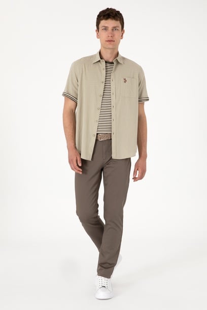 Erkek Slim Fit Vizon Kanvas Pantolon