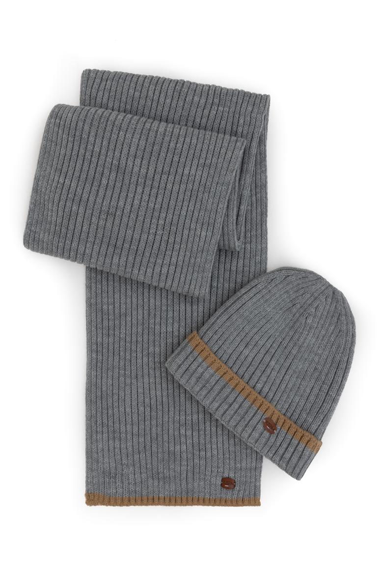 Erkek Gri Melanj Kaşkol Bere Takım