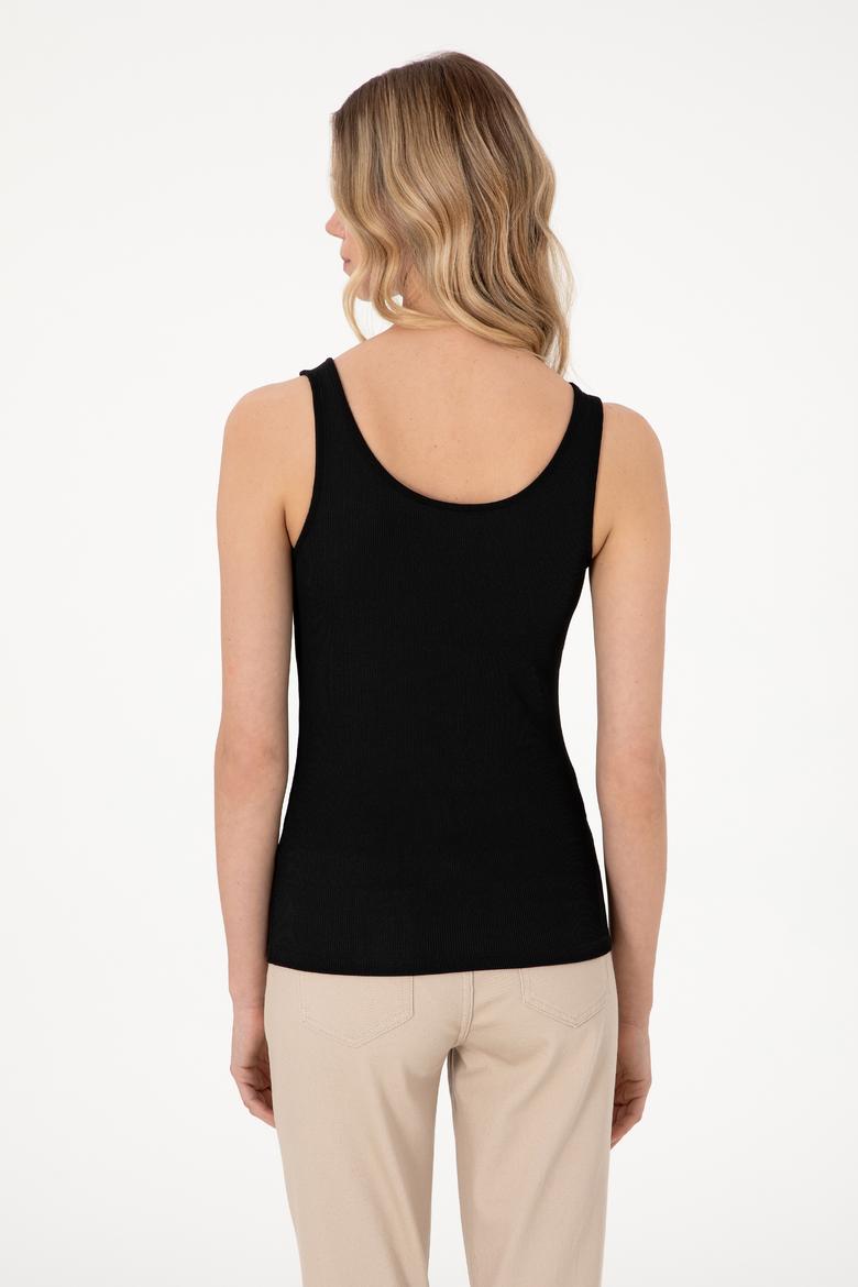 Kadın Siyah Kolsuz V Yaka Tişört - 50300670020