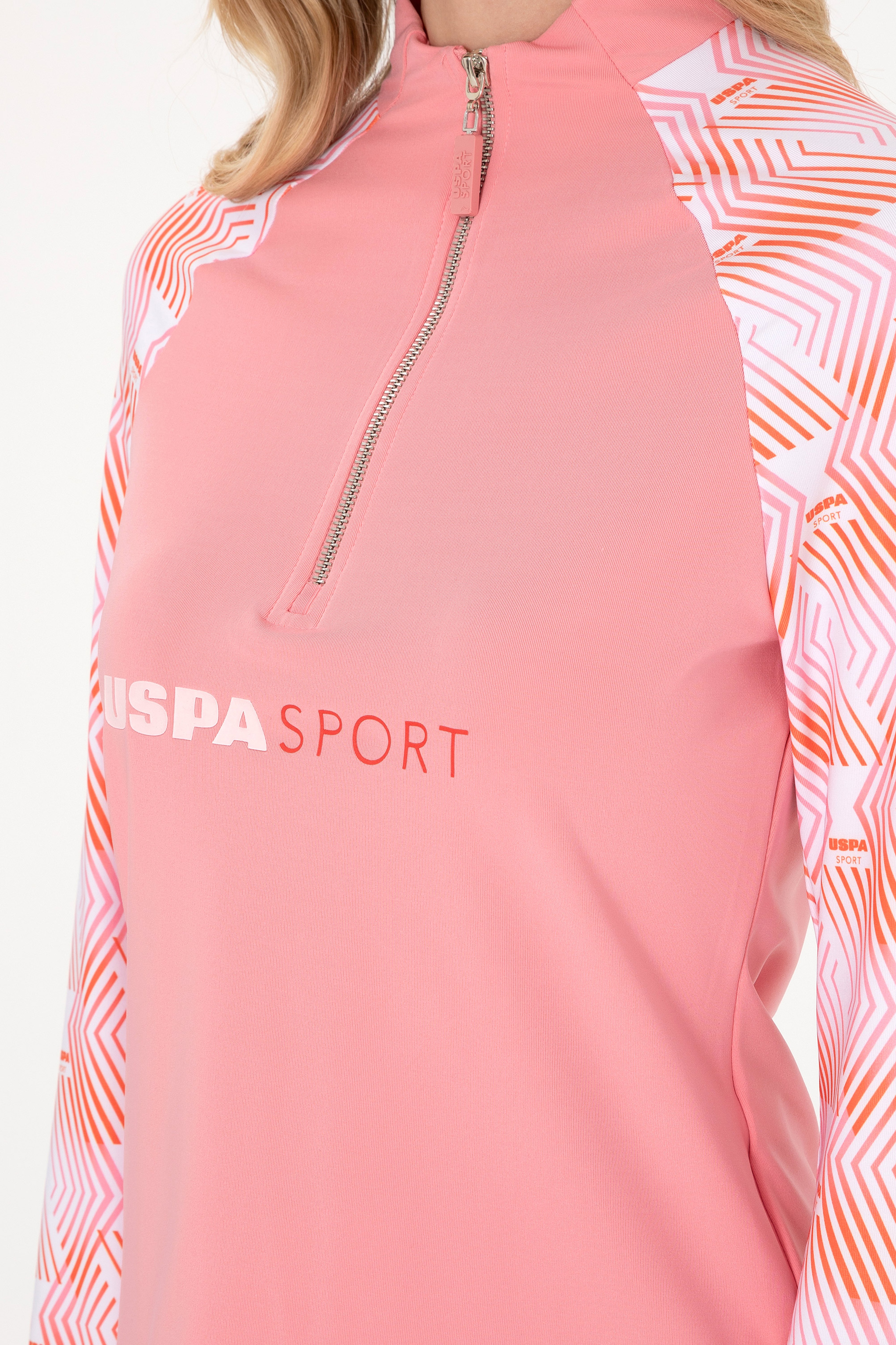 Kadın Pembe Fermuarlı Dik Yaka Sweatshirt - Image 7